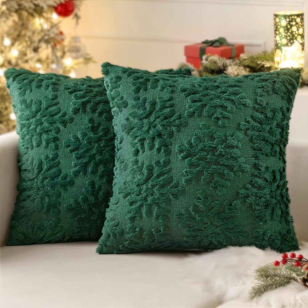 1001 Christmas Dark Green Throw Pillow Covers Snowflakes Decorative 18Ć18